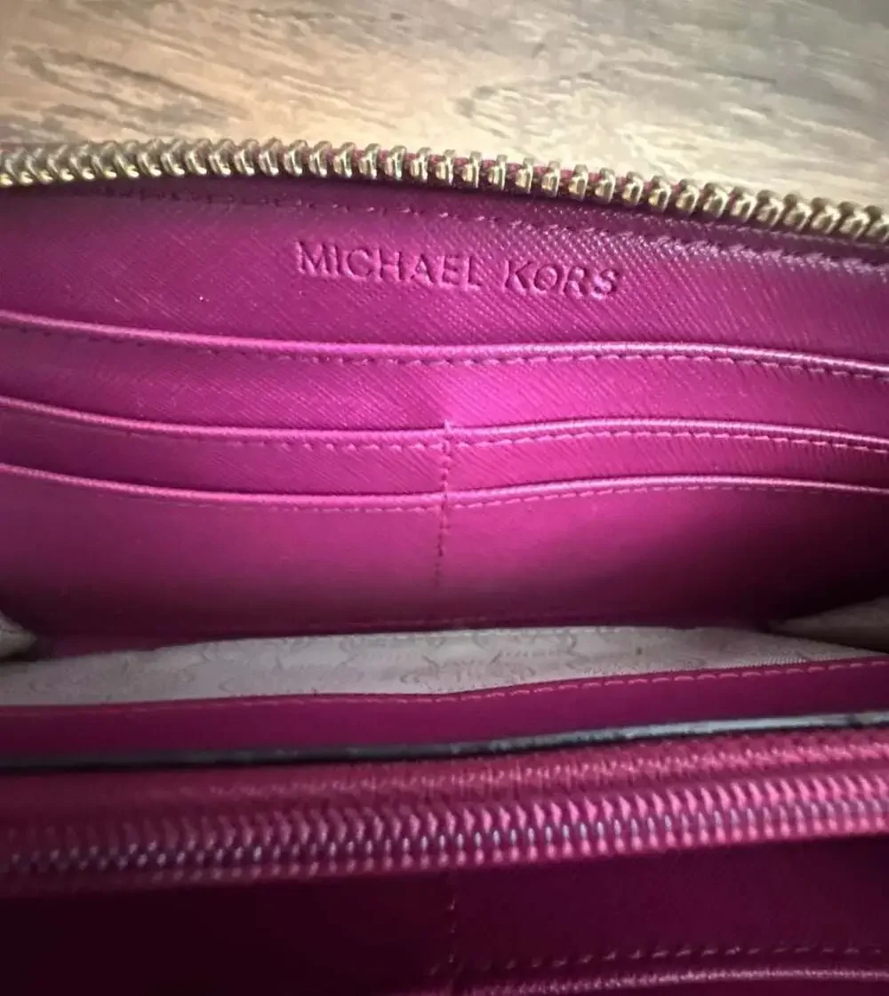 Michael Kors Saffiano Leather Continental Zip Around Wallet